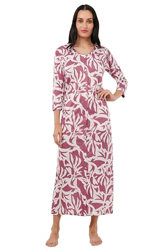 Noty® Women's- Maternity/Hospital/Delivery Gown- Poly Viscose Knits Fabric- Front Open | Printed | Round Neck with Button Closure | Pocket | Full Sleeves
