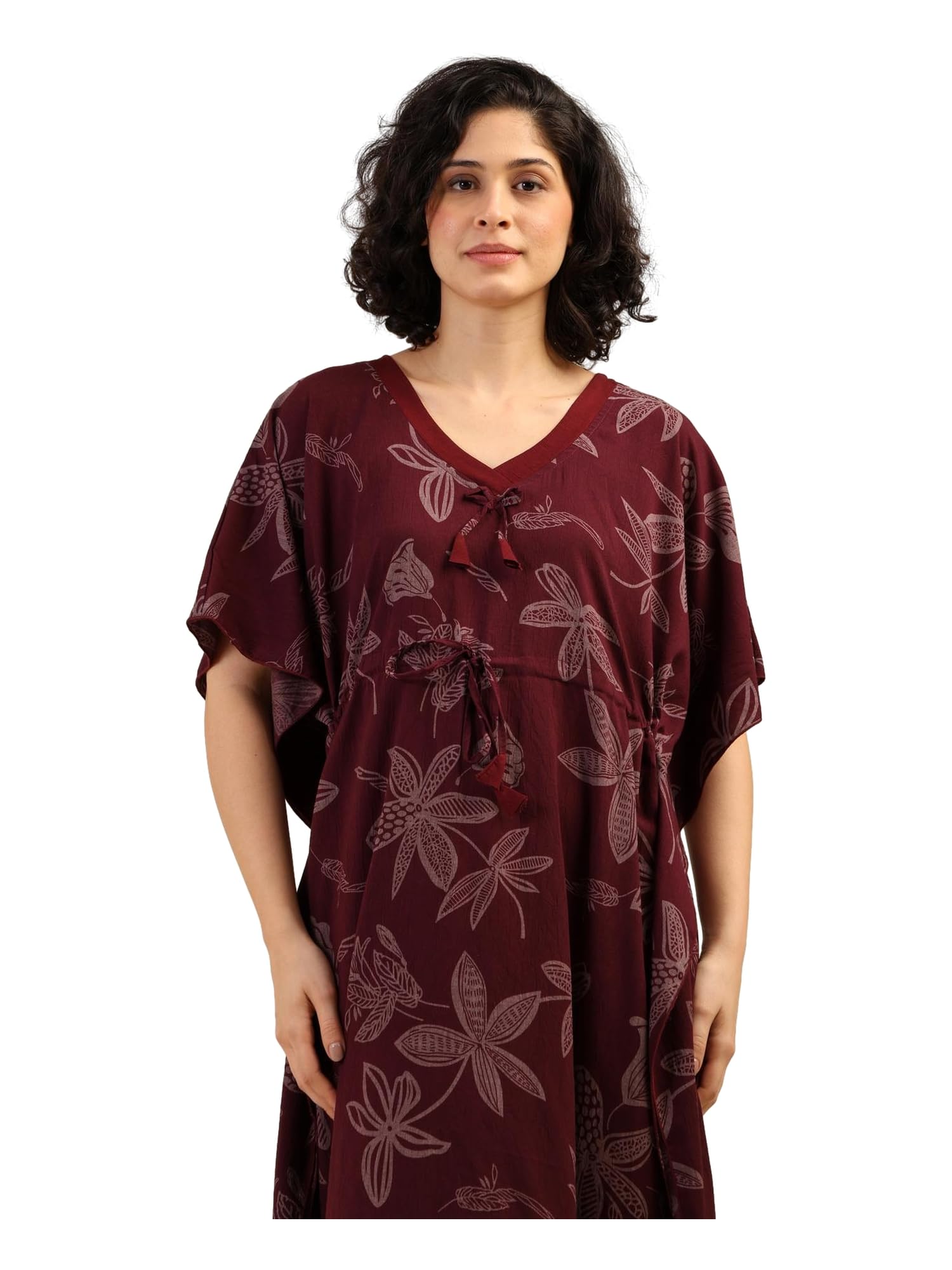 Noty® Women's- Kaftan | Maxi | Gown- 100% Pure Crush Cotton Fabric- V-Neck Floral Print
