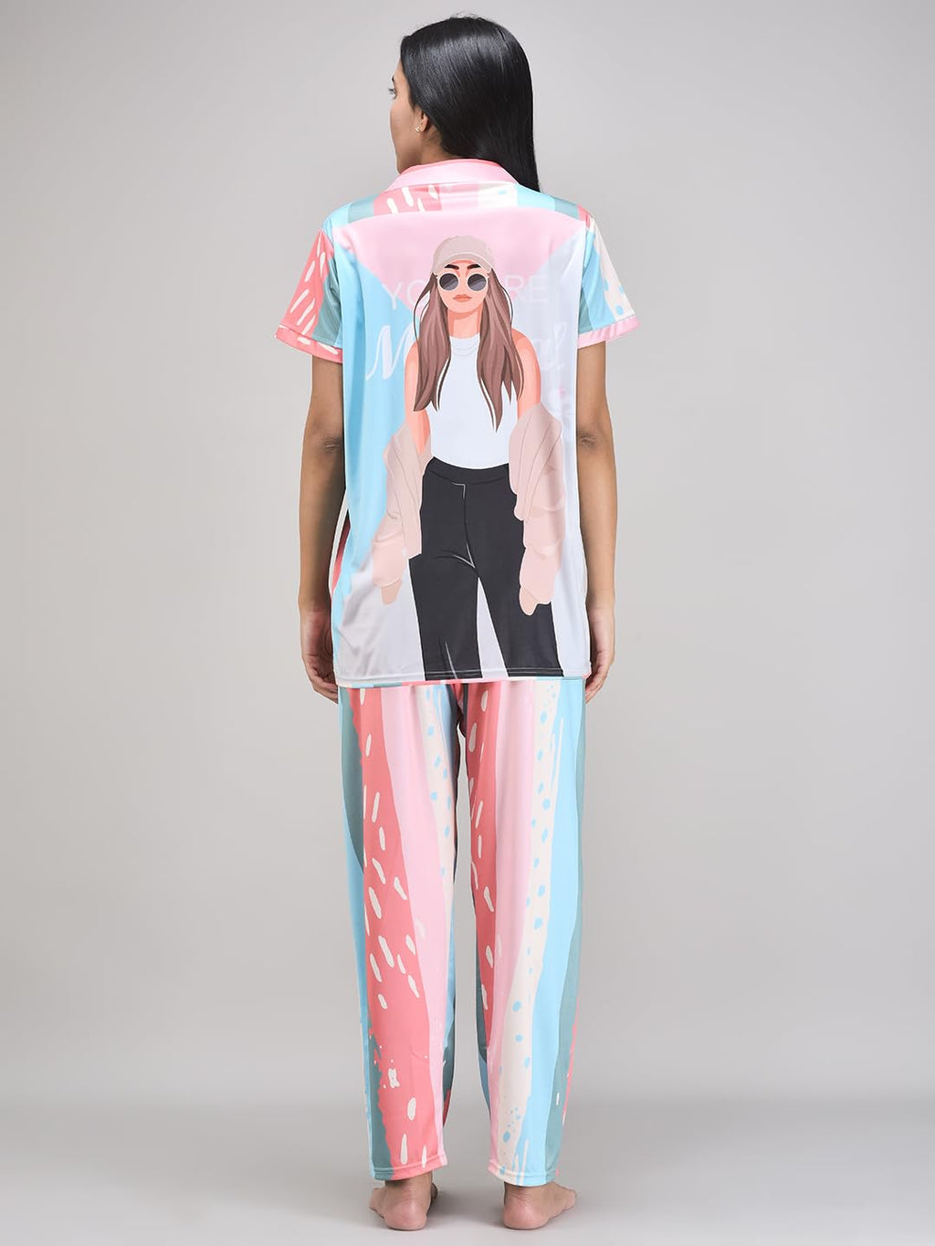 Noty ® Girl's/Women's Night Suit- Serena- Cool Print, Short Sleeves, V Neck