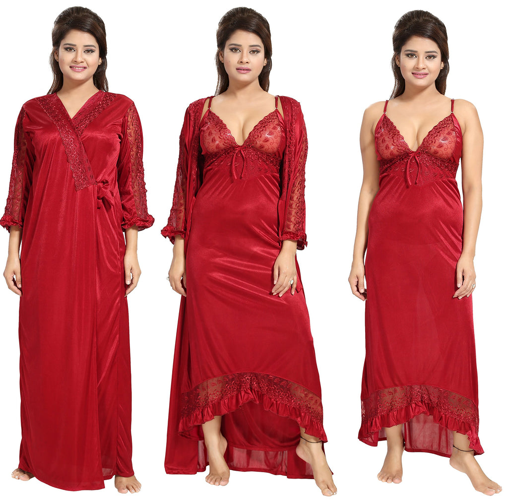 Noty Women's Satin Solid Maxi Nighty (Pack of 2)