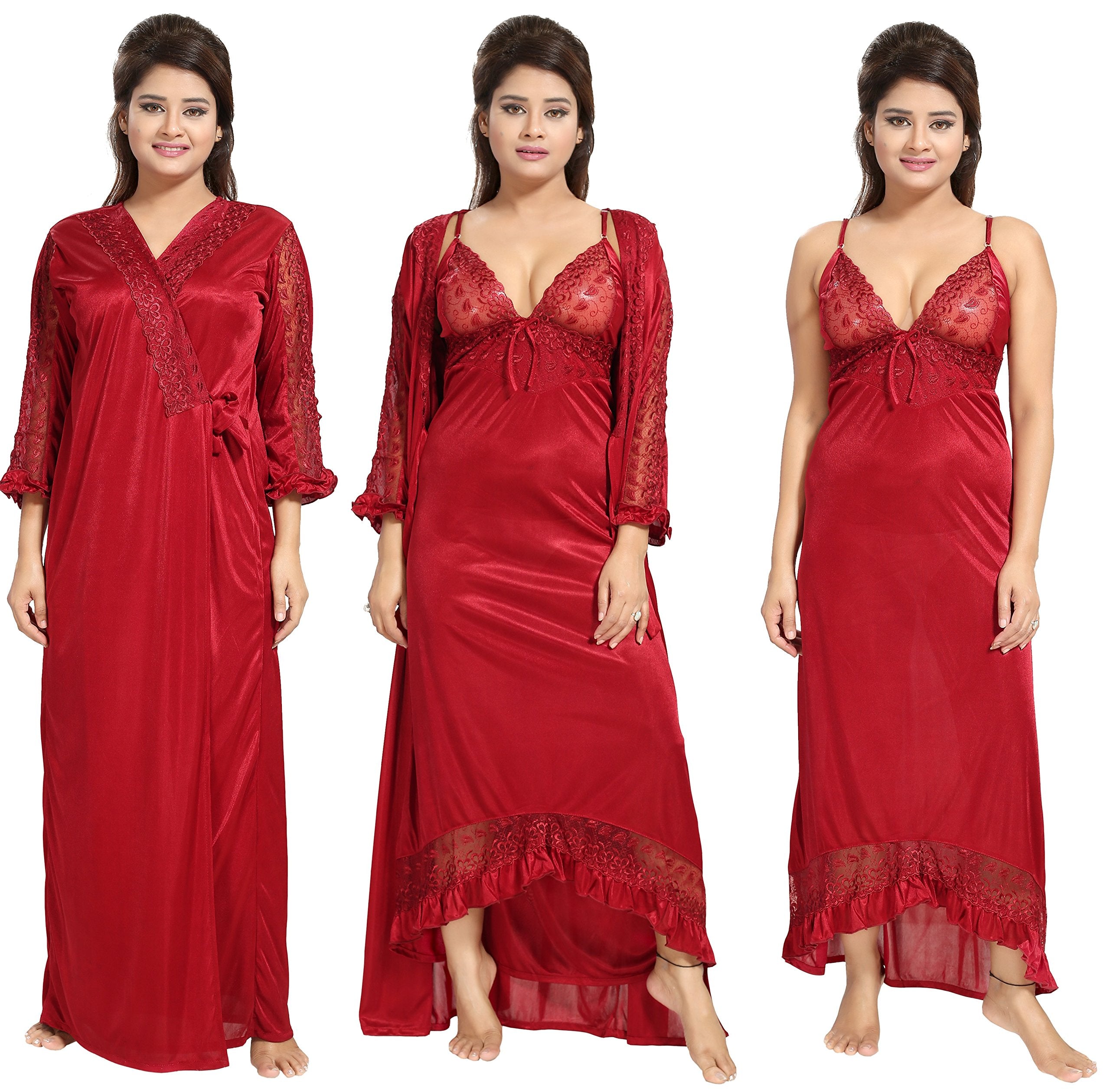 Noty Women's Satin Solid Maxi Nighty (Pack of 2)