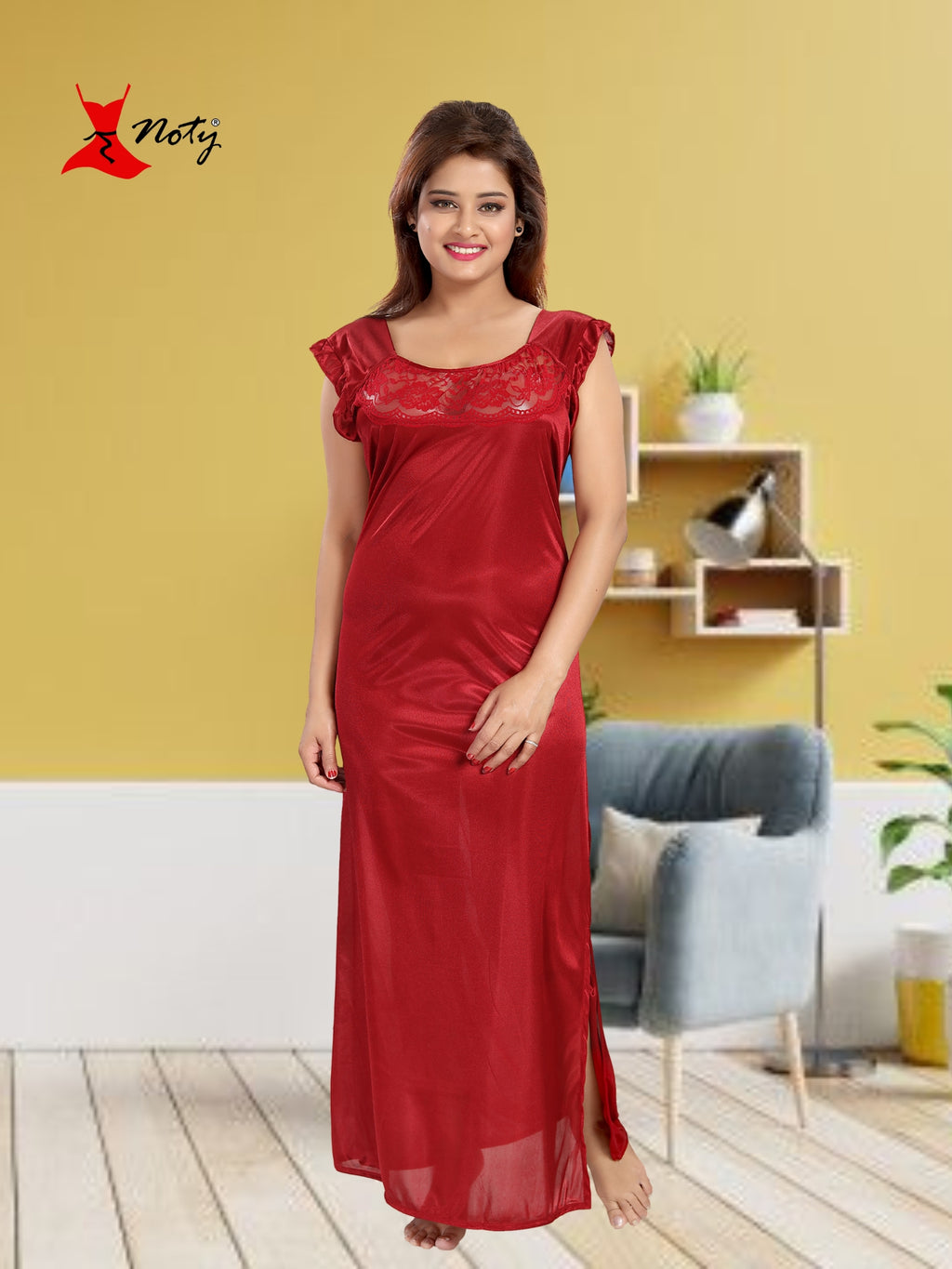 Noty Women's Satin Plain/Solid Nightwear Set Pack of 4