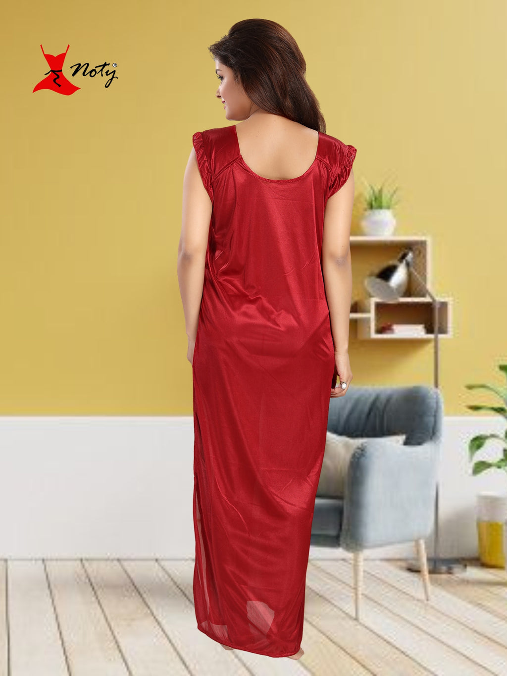 Noty Women's Satin Plain/Solid Nightwear Set Pack of 4