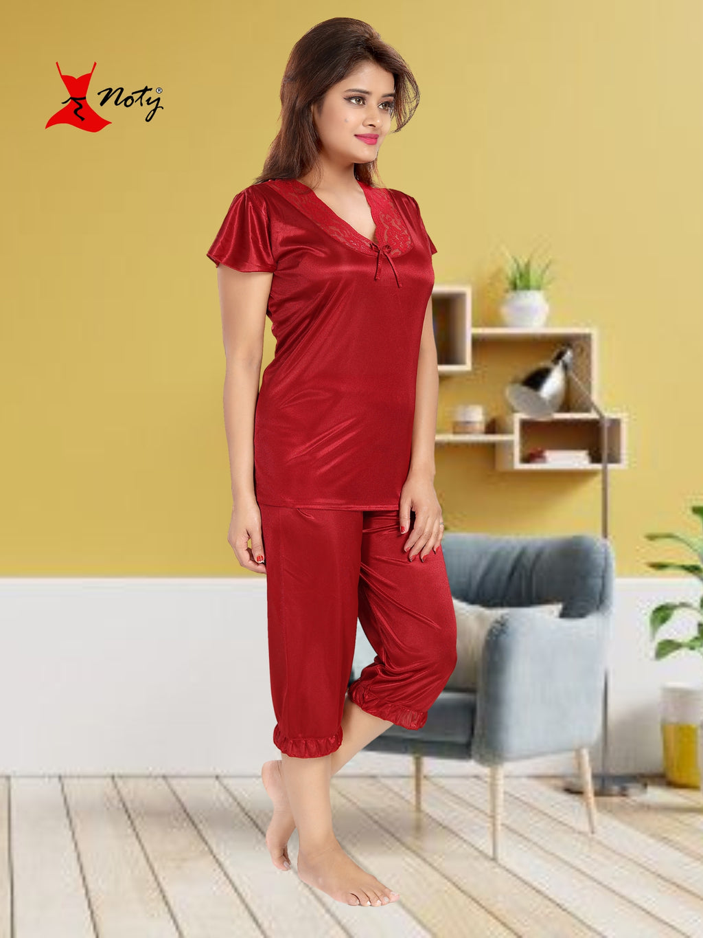 Noty Women's Satin Plain/Solid Nightwear Set Pack of 4