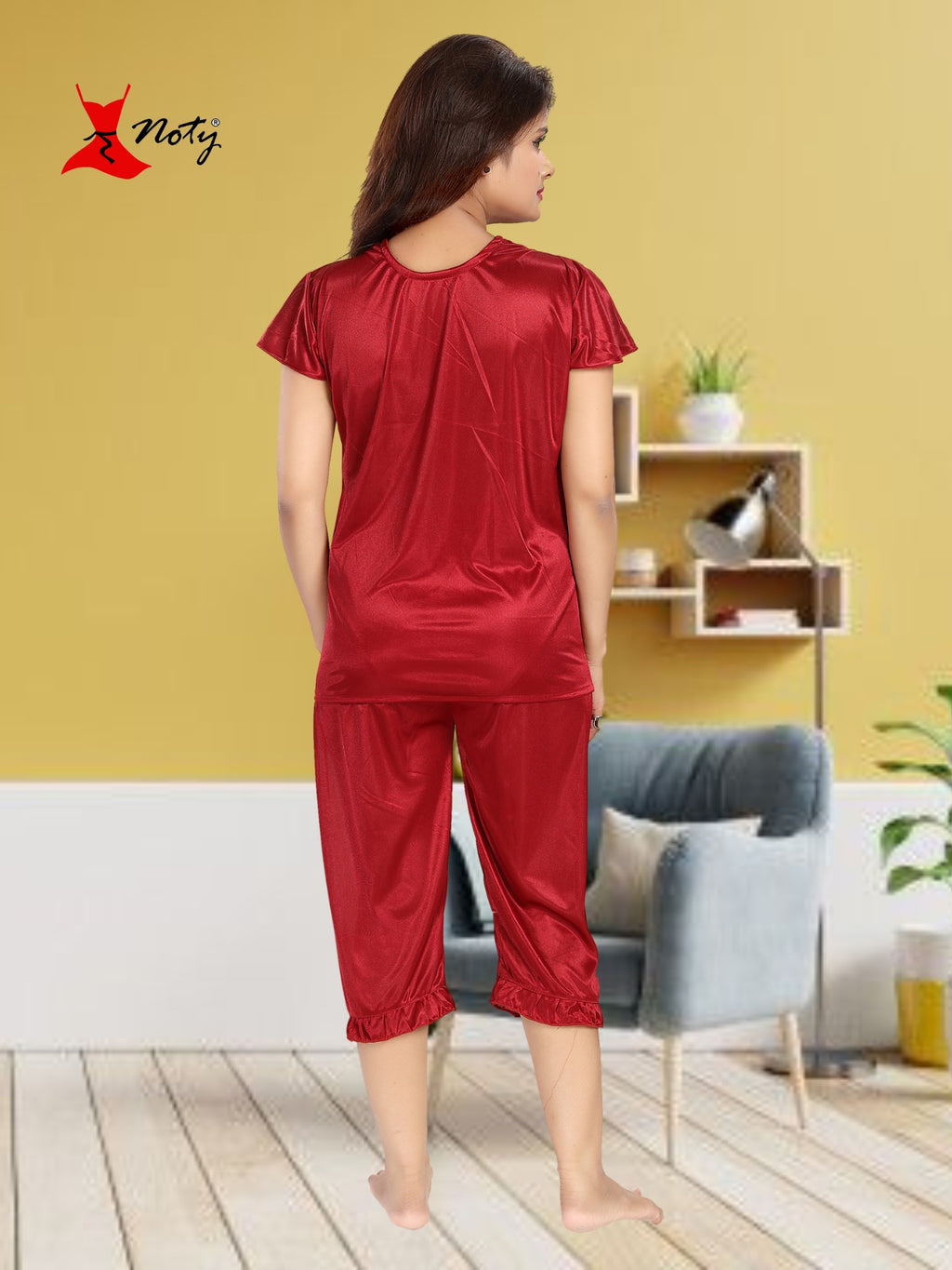 Noty Women's Satin Plain/Solid Nightwear Set Pack of 4