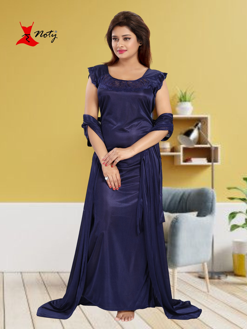 Noty Women's Satin Plain/Solid Nightwear Set Pack of 4