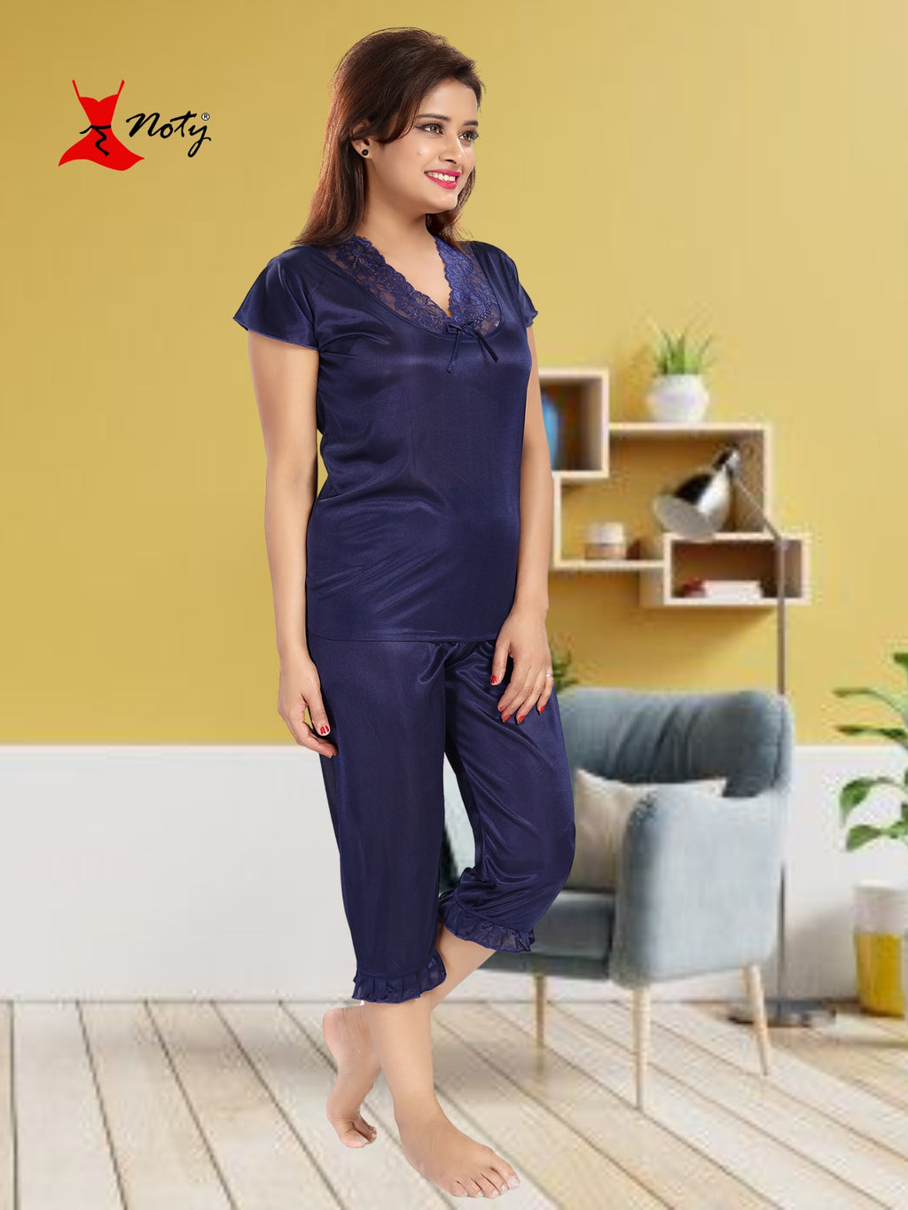 Noty Women's Satin Plain/Solid Nightwear Set Pack of 4