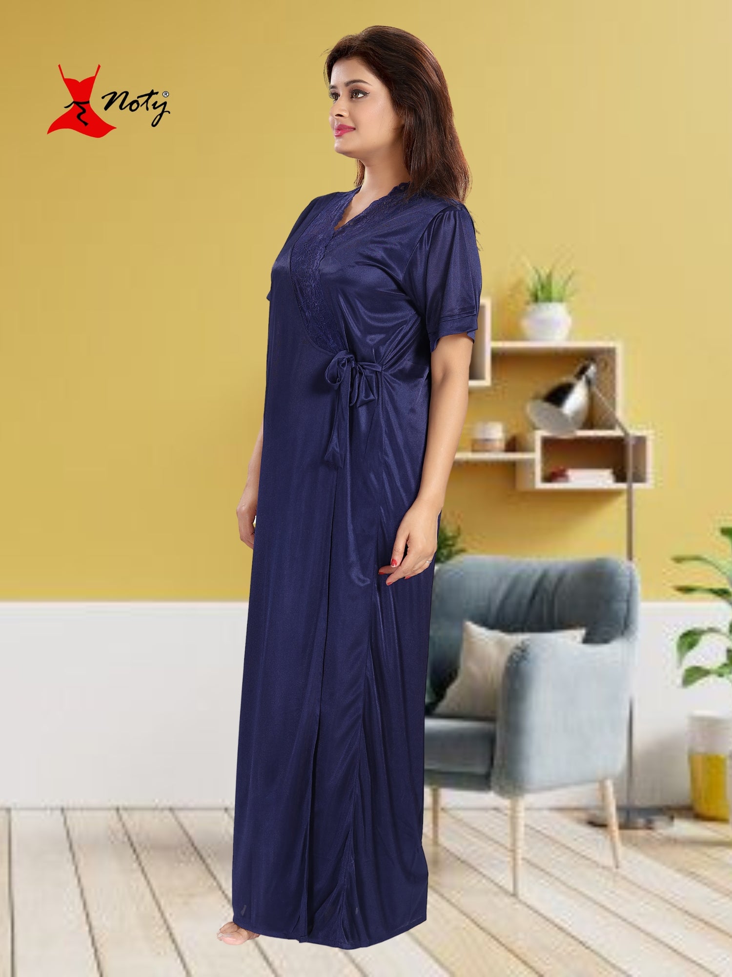 Noty Women's Satin Plain/Solid Nightwear Set Pack of 4