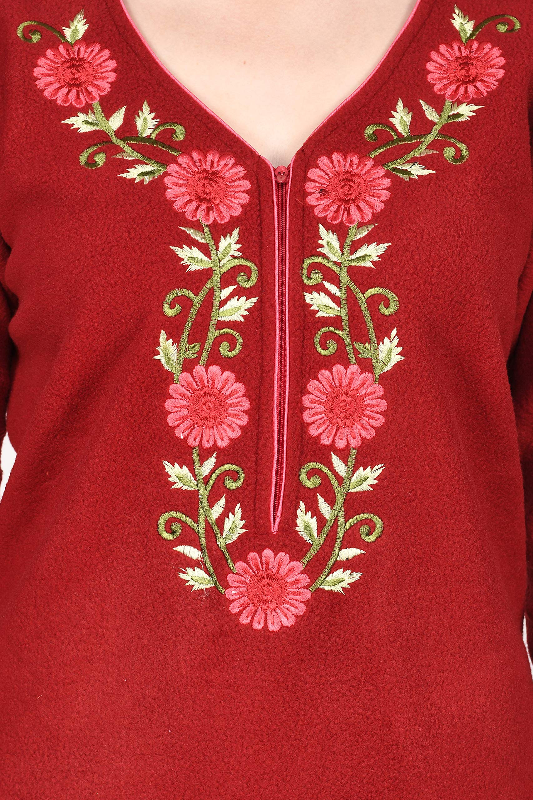 Noty Women Woolen Winter Fleece Nighty 3/4 Sleeve - Punch, Maroon, Deep Purple, Navy Blue