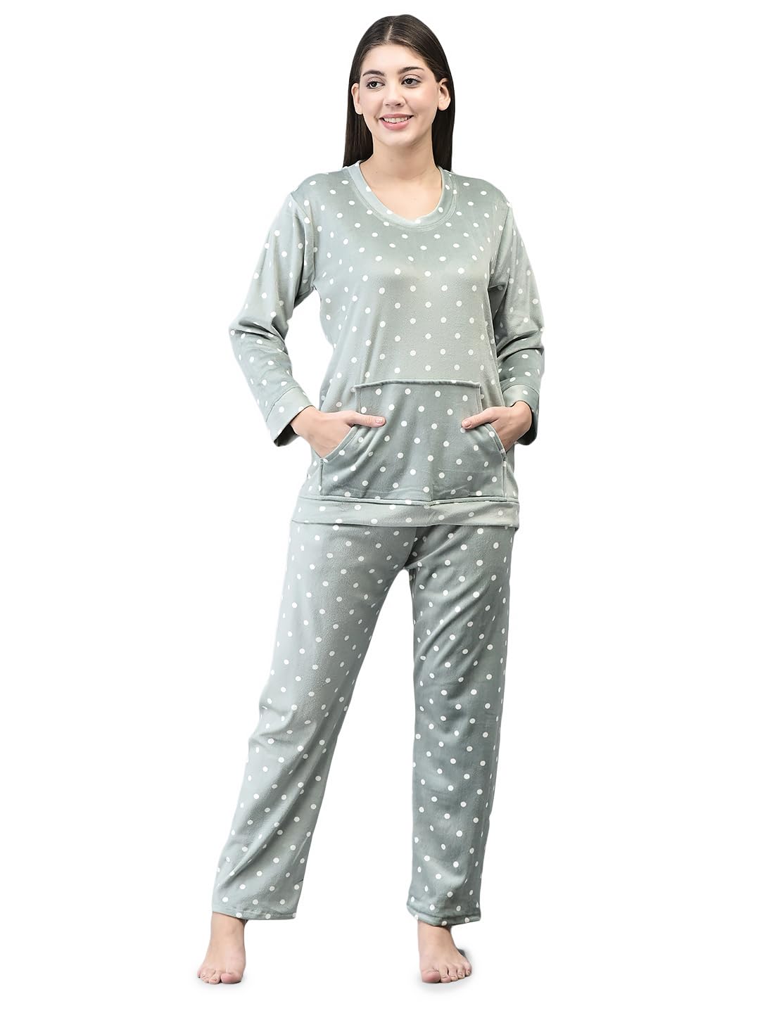 Noty- Night Suit Winter Velvet-Round Neck- Printed
