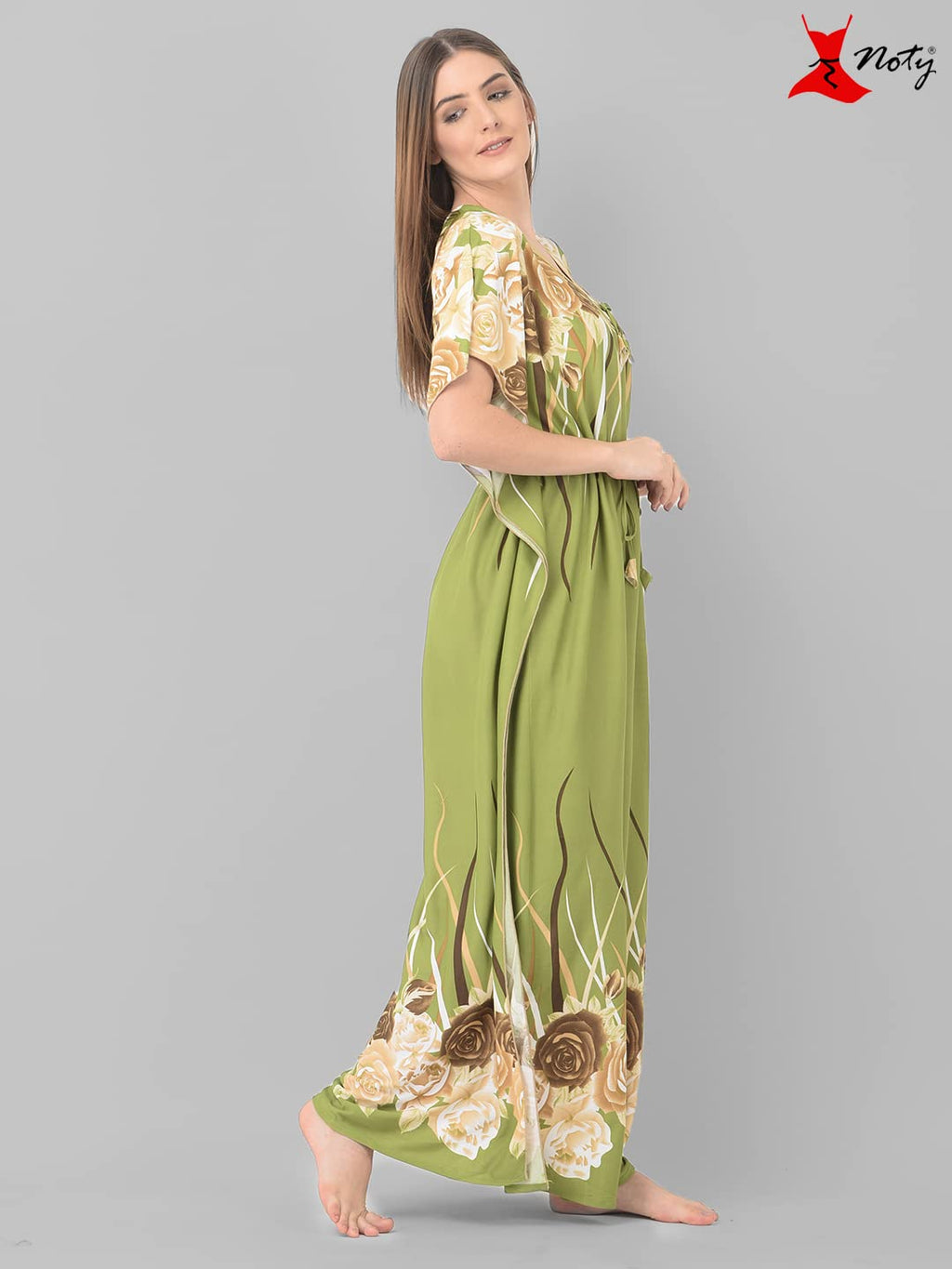 Noty ® Women's Kaftan Nighty | Printed Maxi | Sarena Fabric | Short Slevees Nightie | Nightgown for Girls & Women