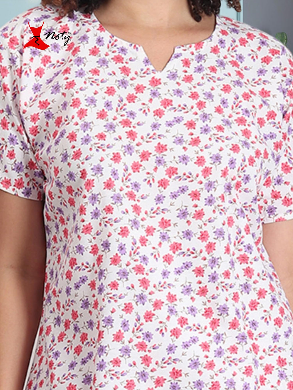 Noty ® Girl's/Women's Polyester and Cotton Mixed- Small Floral Printed- Night Suit/Night Wear/Lounge Wear/Night Dress