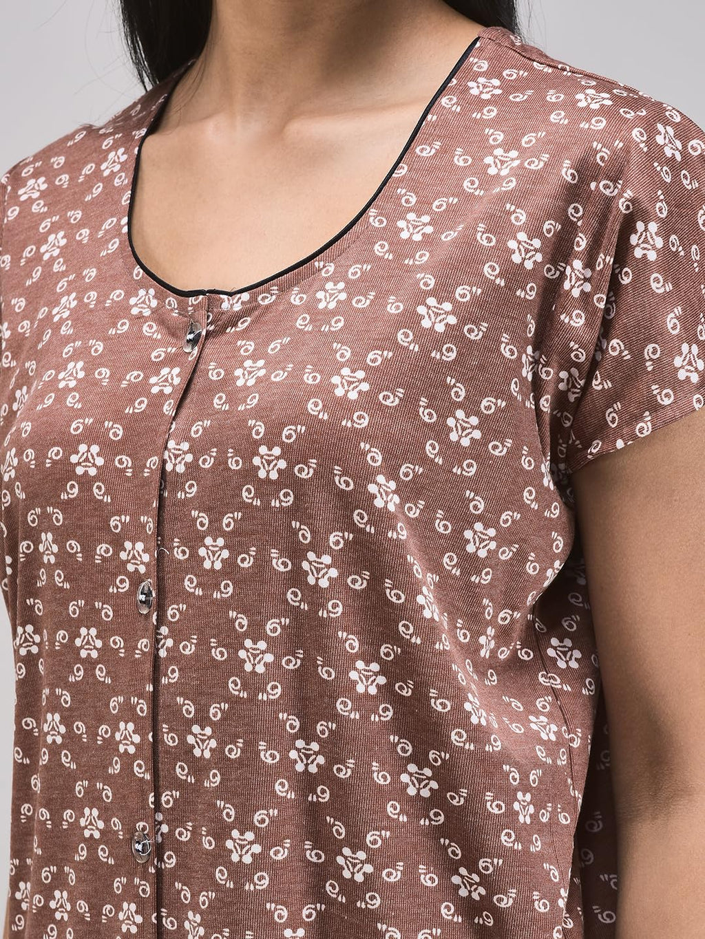 Noty® Women's- Maternity/Hospital/Delivery Gown- Poly Viscose Knits Fabric- Front Open | Printed | Round Neck with Button Closure | Pocket | Full Sleeves