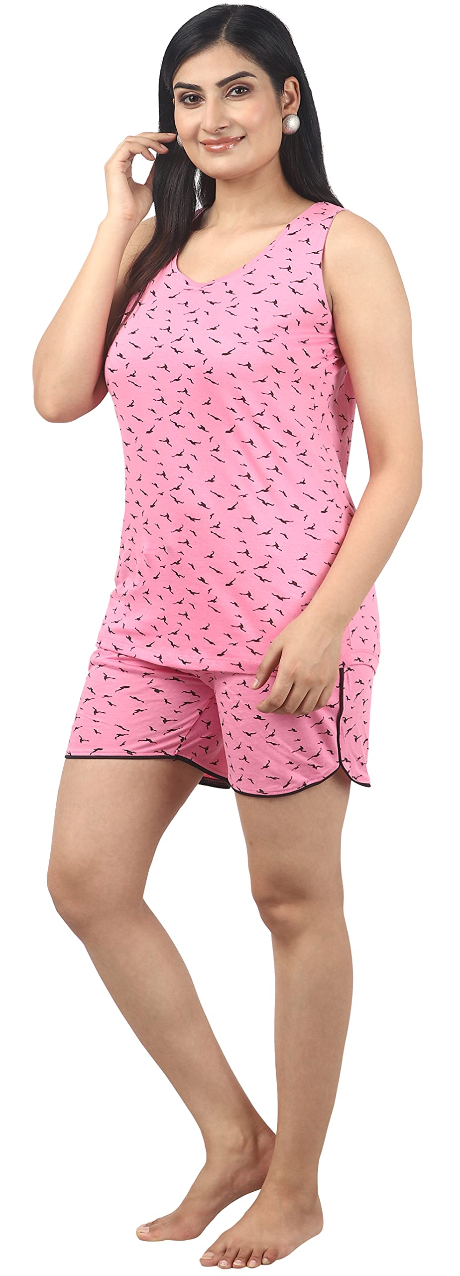 Noty ® Girl's/Women's Cotton- Printed- Round Neck Sleeveless Top with Shorts