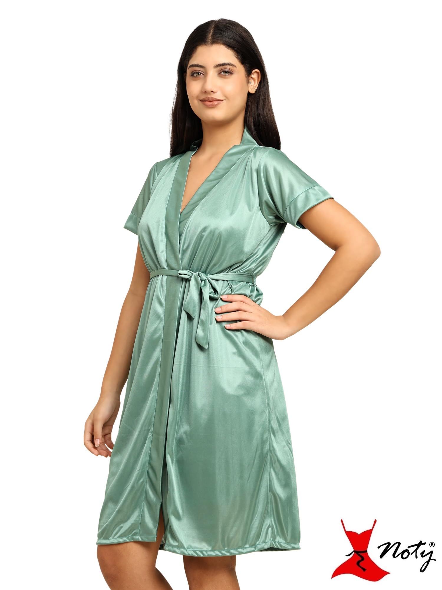 Noty ® Women's- 3 Pc Hot & Sexy Nightwear Set- Satin - Sexy Lace Chemise with Robe