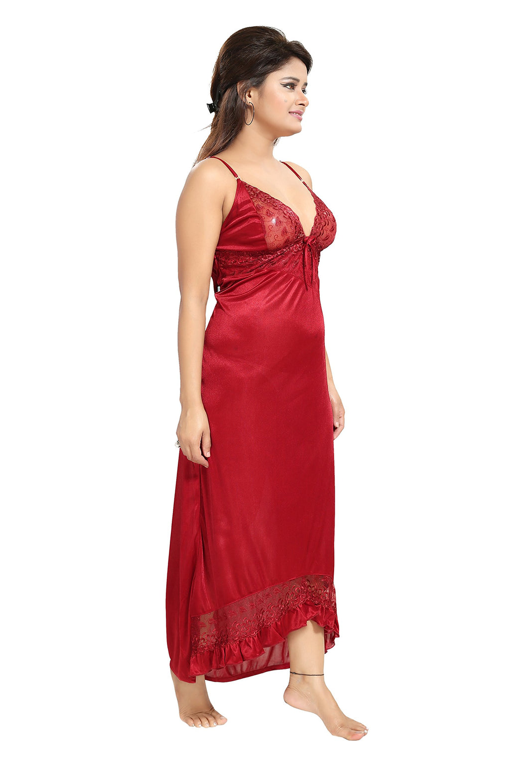 Noty Women's Satin Solid Maxi Nighty (Pack of 2)