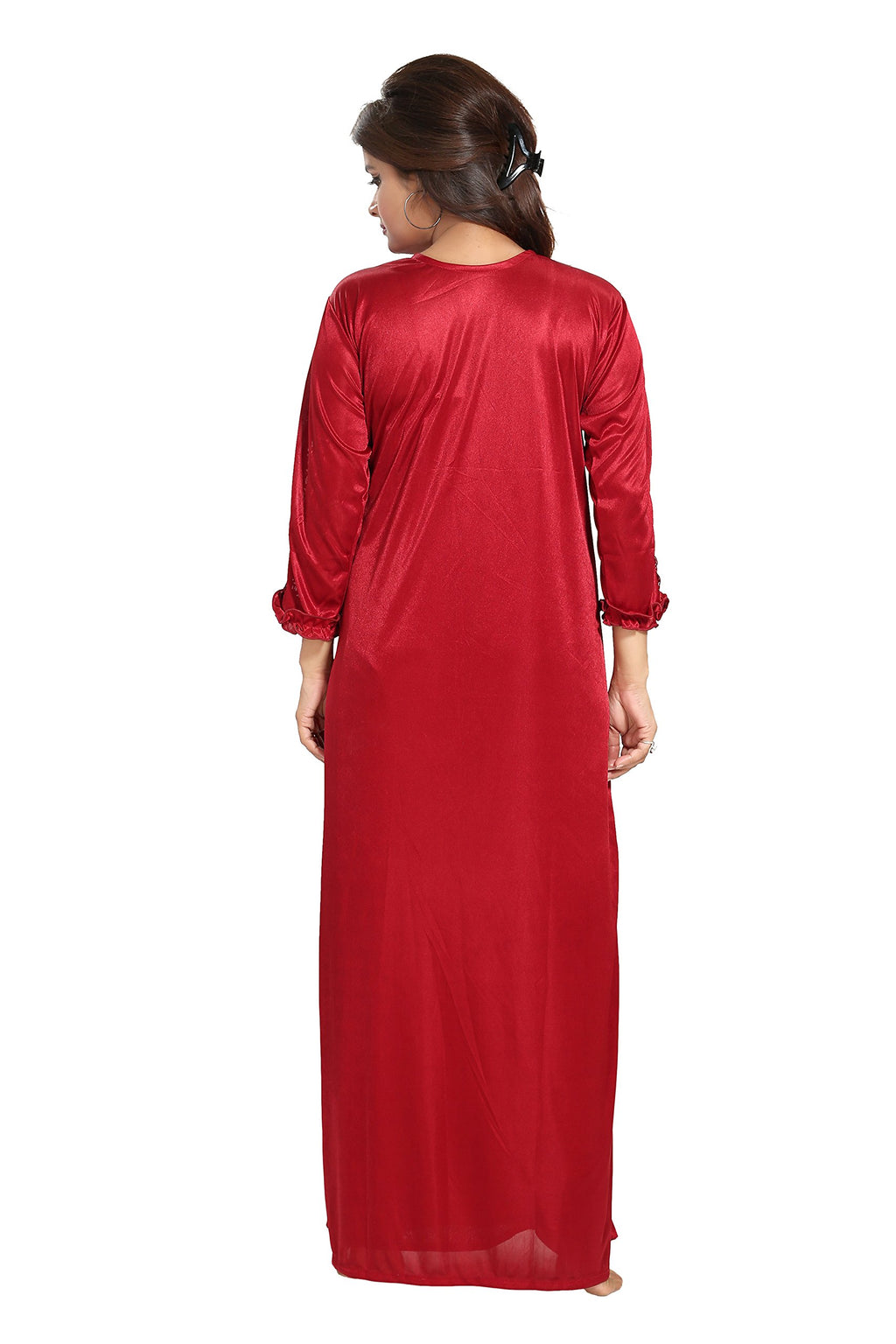 Noty Women's Satin Solid Maxi Nighty (Pack of 2)
