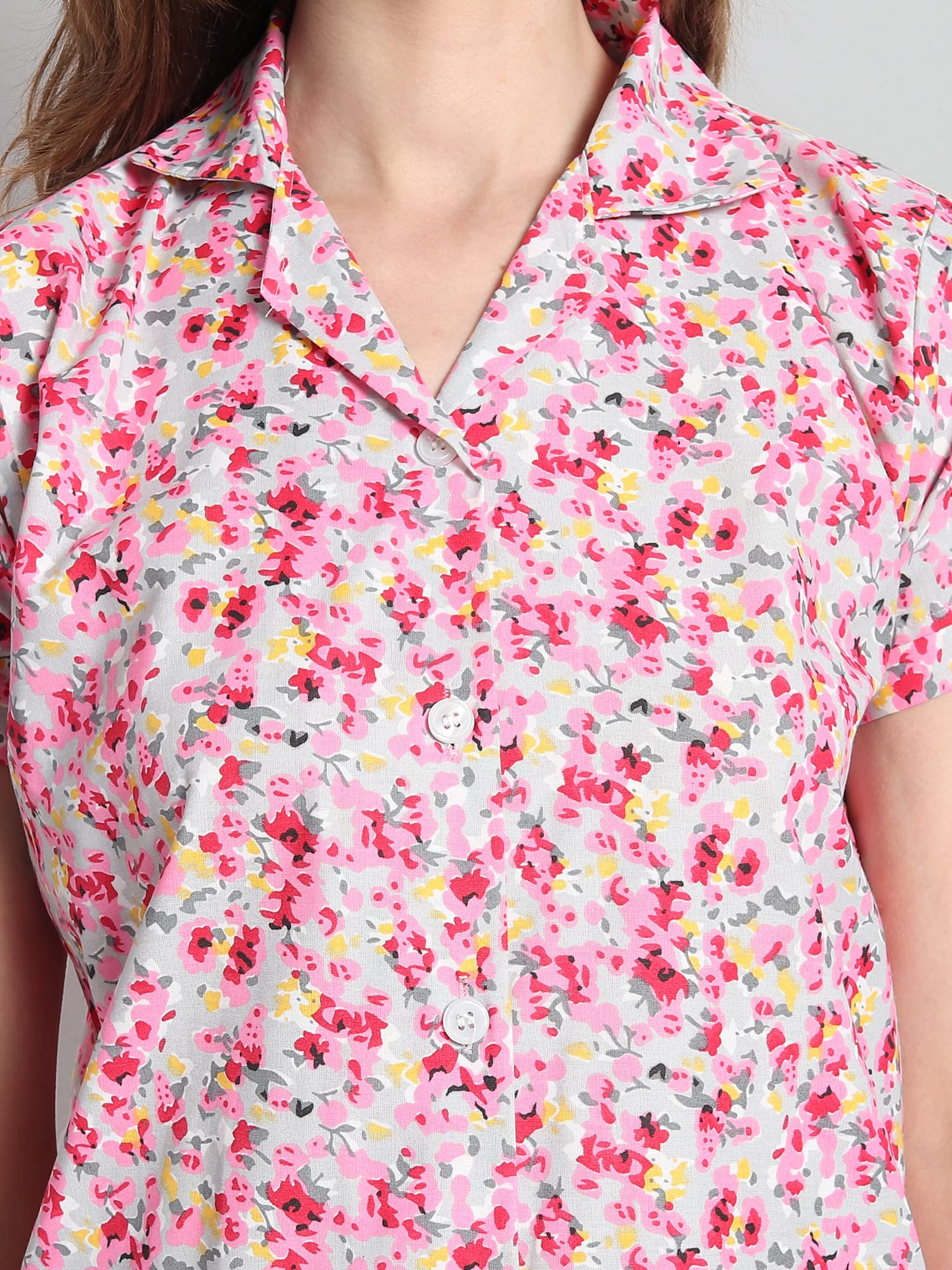 Noty ® Girl's/Women's Polyester and Cotton Mixed- Small Floral Printed- Night Suit/Night Wear/Lounge Wear/Night Dress