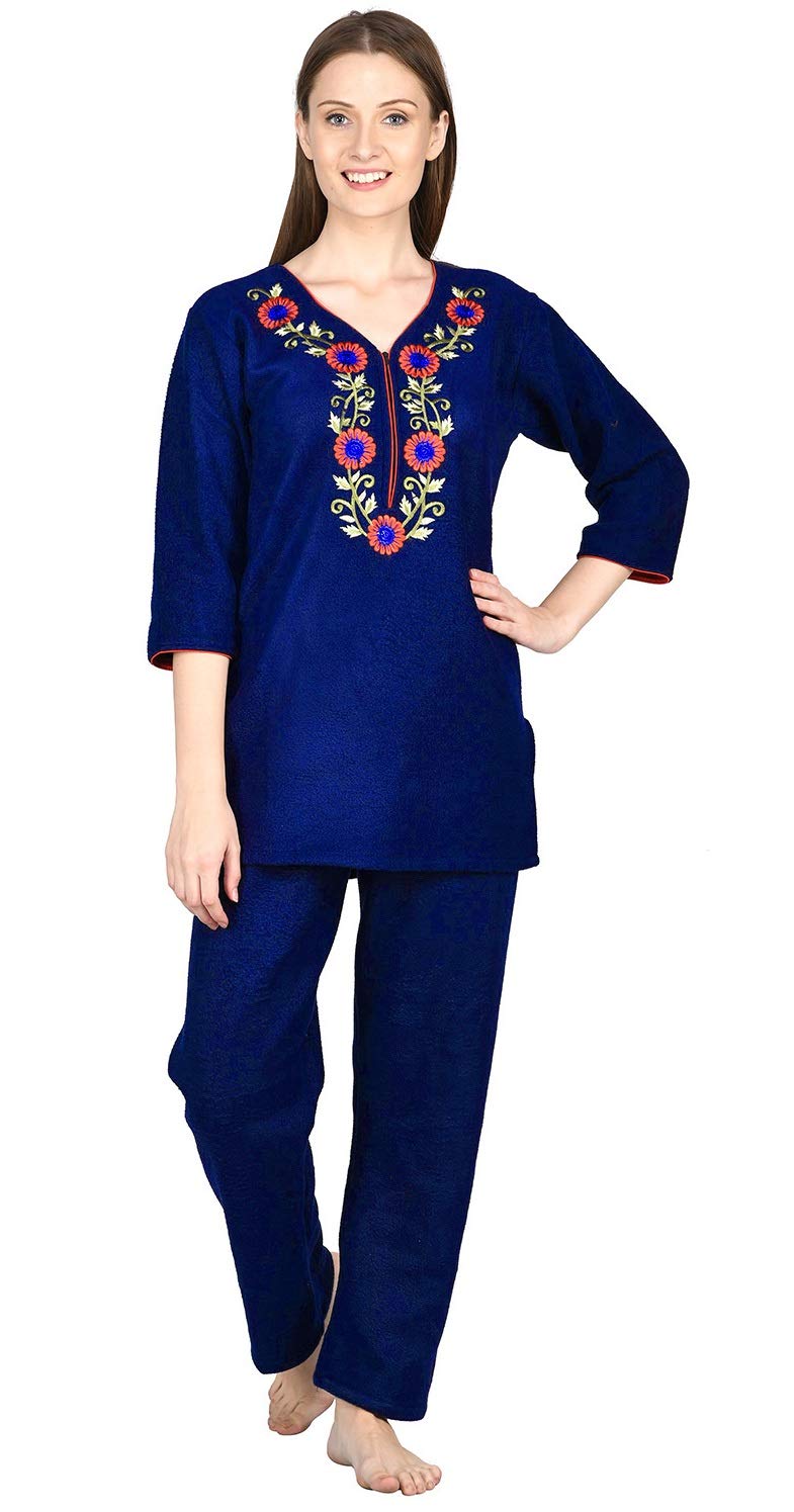 Noty Women's & Girl's Fleece Embroidered Night Suit Pack of 1