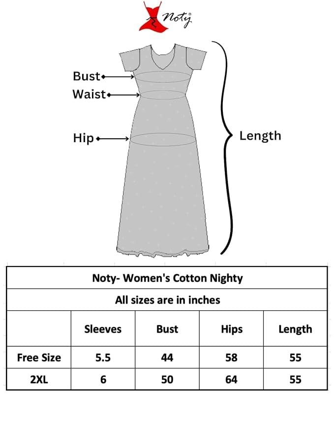 Noty ® Women's- Cotton Nighty| Short Sleeves | Night Wear | Maxi for Women | U Shaped Neck - Cotton Fabric- Jaipuri Print