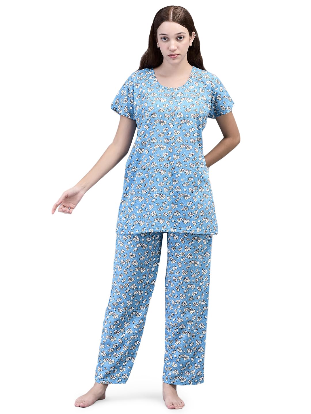 Noty® Women's- Night Suit | Co-ords Set | Night Wear | Night Dress | Loungewear- Poly Cotton Knits Fabric- Floral Printed