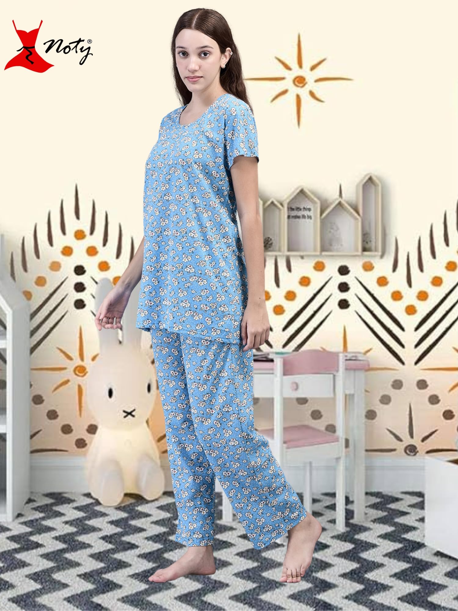 Noty® Women's- Night Suit | Co-ords Set | Night Wear | Night Dress | Loungewear- Poly Cotton Knits Fabric- Floral Printed