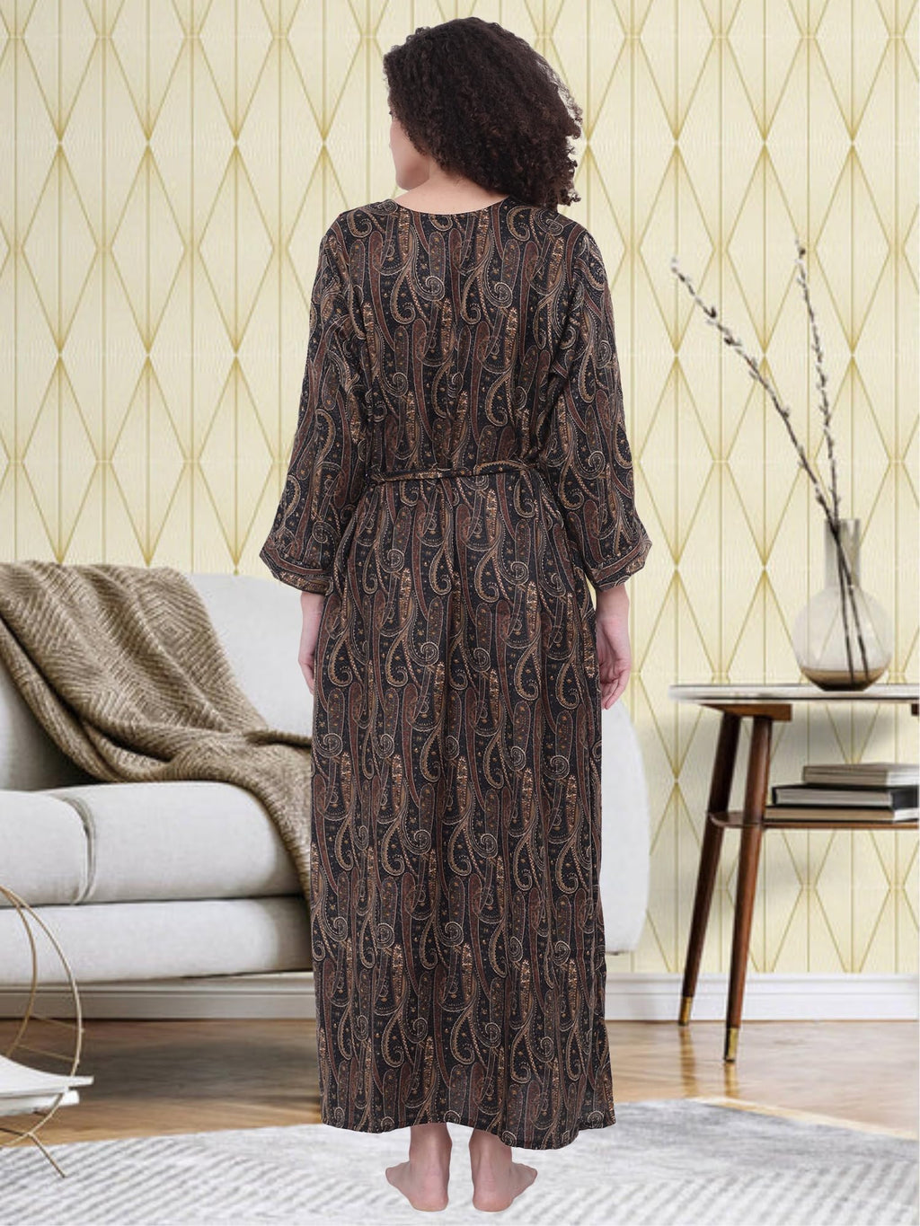 Noty® Women's Winter Nighty | Pashmina Blend | Full Sleeves |Embroidery Work On Neck with Zip Clousre | Maxi for Women