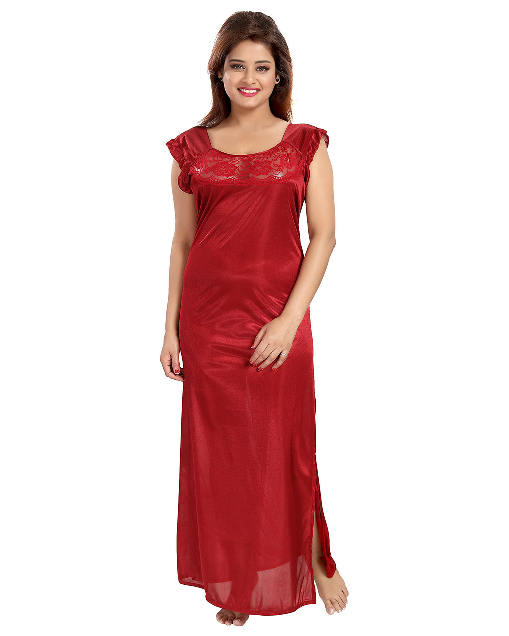 Noty Women's Satin Plain/Solid Nightwear Set Pack of 4