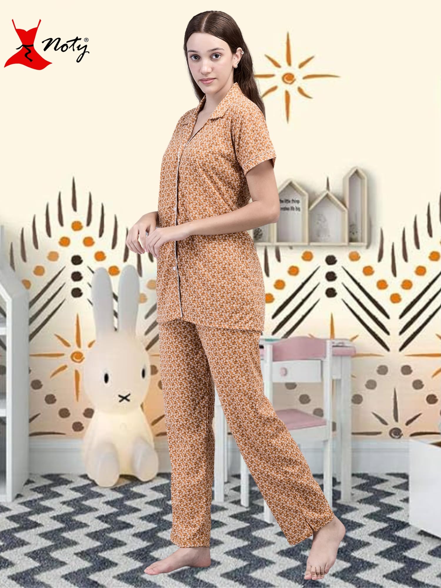 Noty® Women's- Night Suit | Co-ords Set | Night Wear | Night Dress | Loungewear- Poly Cotton Knits Fabric- Floral Printed