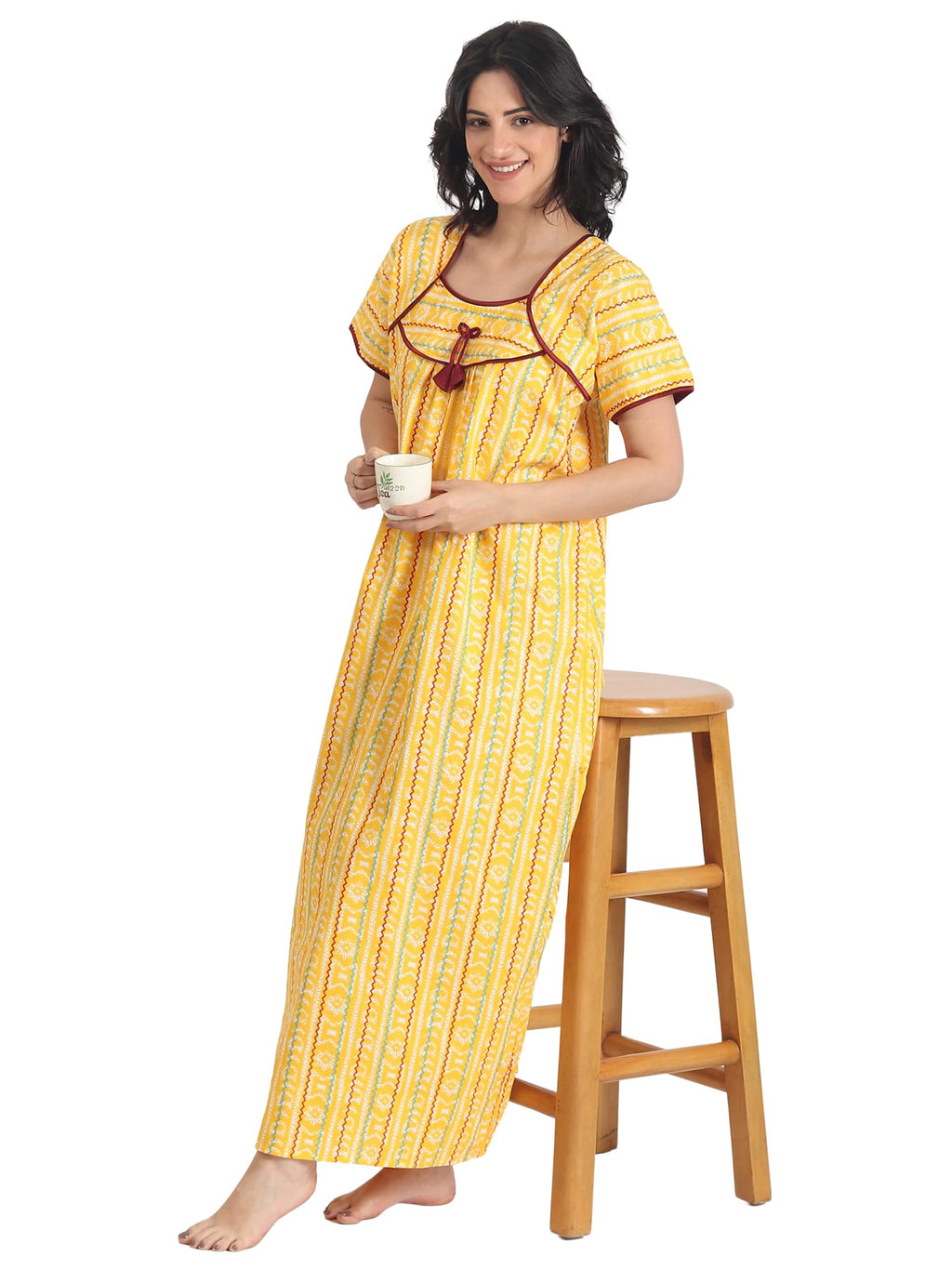 Noty ® Women's- Cotton Nighty| Short Sleeves | Night Wear | Maxi for Women | U Shaped Neck - Cotton Fabric- Jaipuri Print