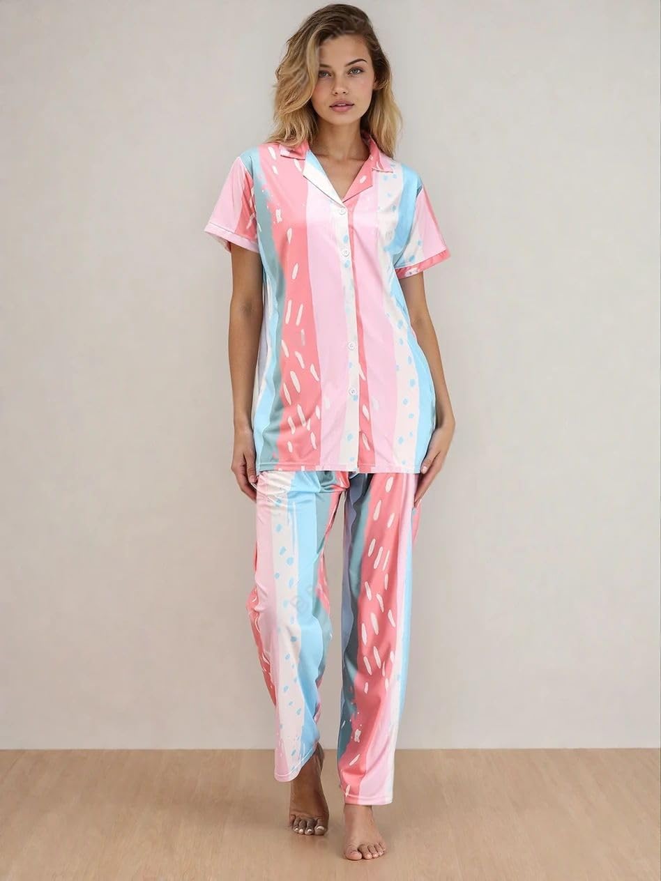 Noty ® Girl's/Women's Night Suit- Serena- Cool Print, Short Sleeves, V Neck