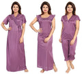 Noty ® Women's- 4 Pc- Nighty Set | Maxi | Robe |Gown- Satin Fabric- 4 Pc- Nighty with Robe and Night Suit