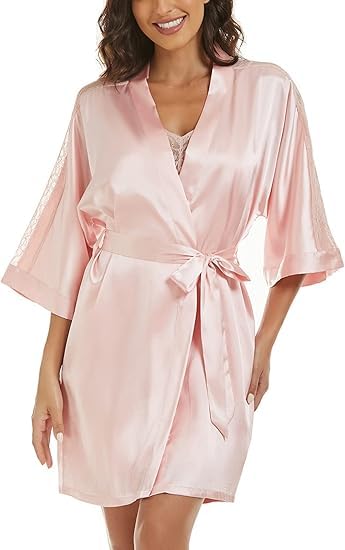 Noty ® Women's- 2 Pc Hot & Sexy Nightwear Set- Satin - Sexy Lace Chemise with Kimono Robe