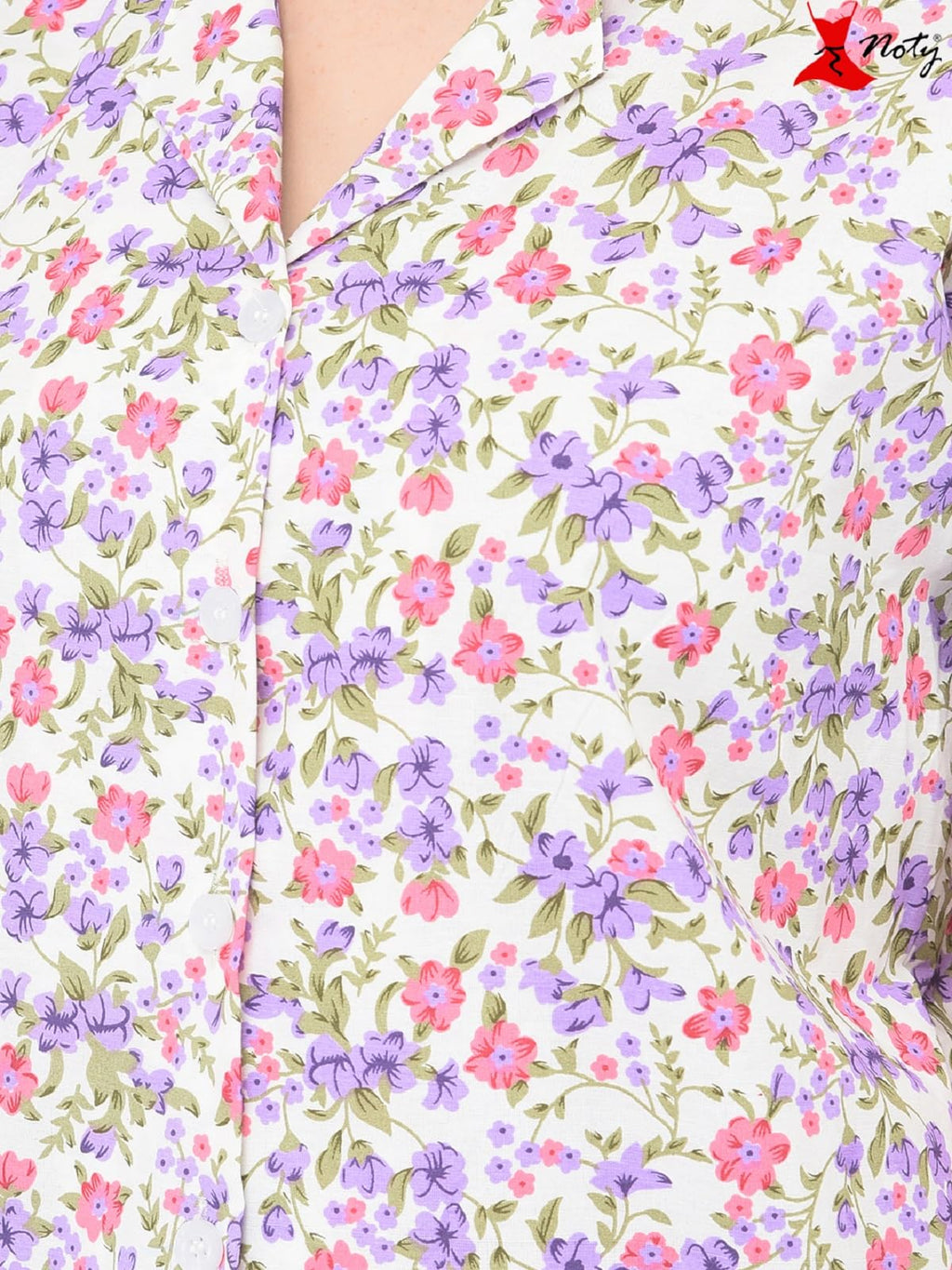 Noty ® Girl's/Women's Polyester and Cotton Mixed- Small Floral Printed- Night Suit/Night Wear/Lounge Wear/Night Dress