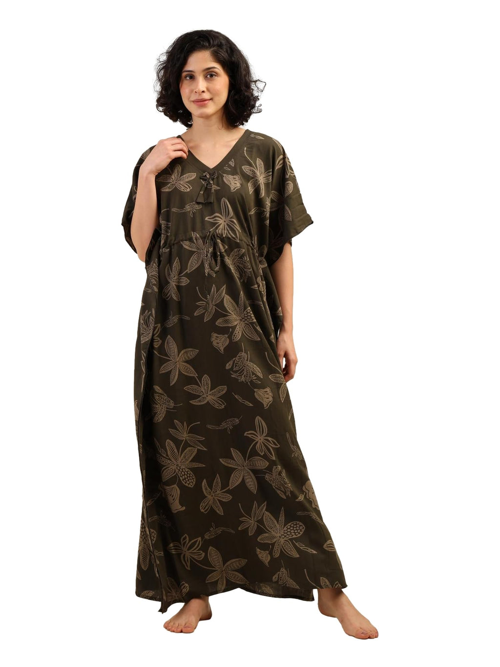 Noty® Women's- Kaftan | Maxi | Gown- 100% Pure Crush Cotton Fabric- V-Neck Floral Print