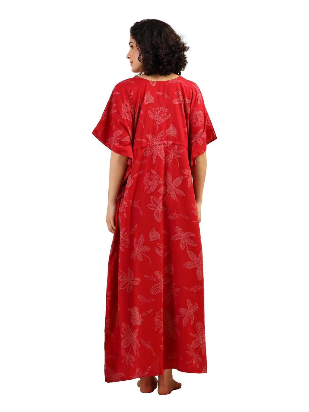 Noty® Women's- Kaftan | Maxi | Gown- 100% Pure Crush Cotton Fabric- V-Neck Floral Print