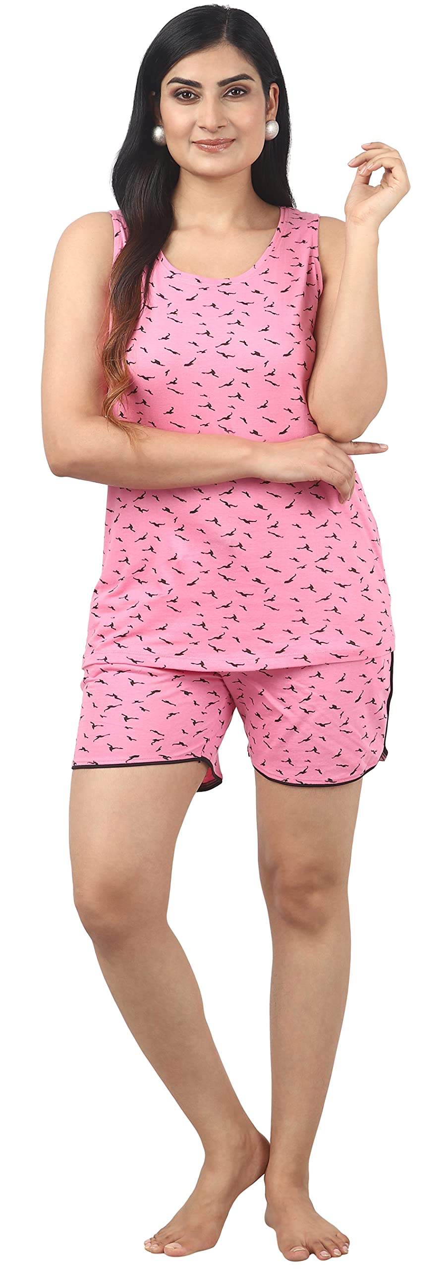 Noty ® Girl's/Women's Cotton- Printed- Round Neck Sleeveless Top with Shorts