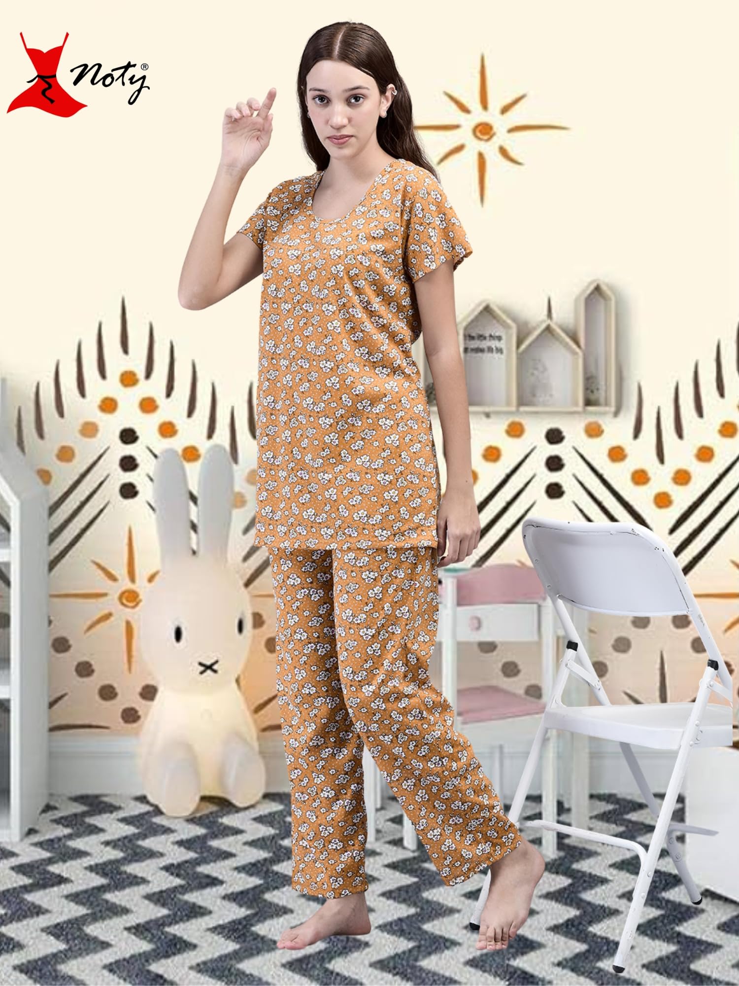 Noty® Women's- Night Suit | Co-ords Set | Night Wear | Night Dress | Loungewear- Poly Cotton Knits Fabric- Floral Printed