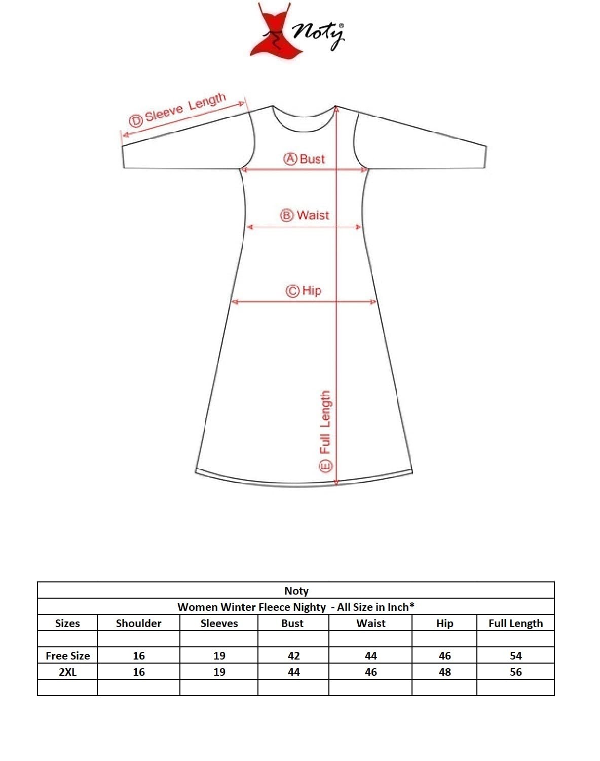 Noty Women Woolen Winter Fleece Nighty 3/4 Sleeve - Punch, Maroon, Deep Purple, Navy Blue