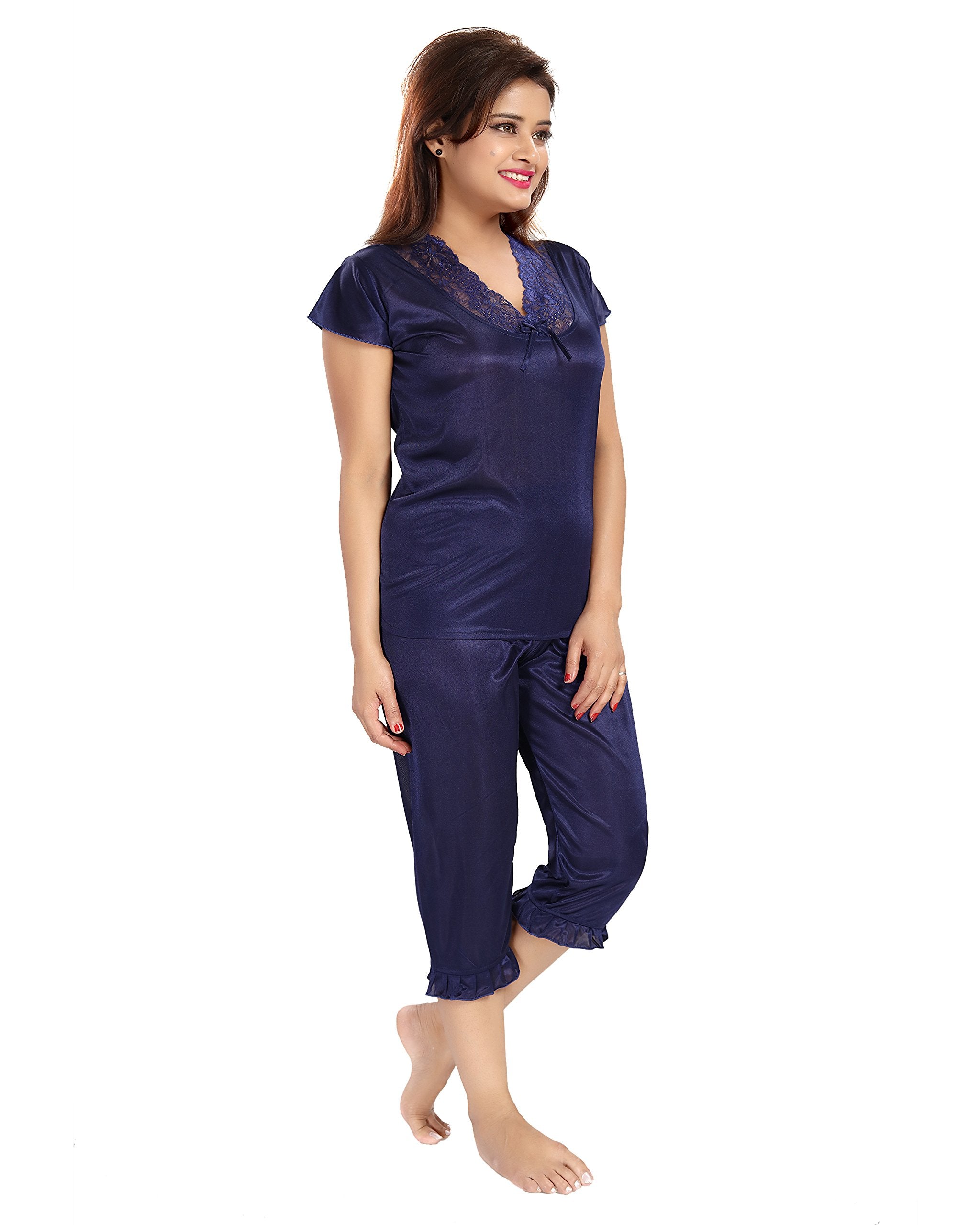 Noty ® Women's- 4 Pc- Nighty Set | Maxi | Robe |Gown- Satin Fabric- 4 Pc- Nighty with Robe and Night Suit