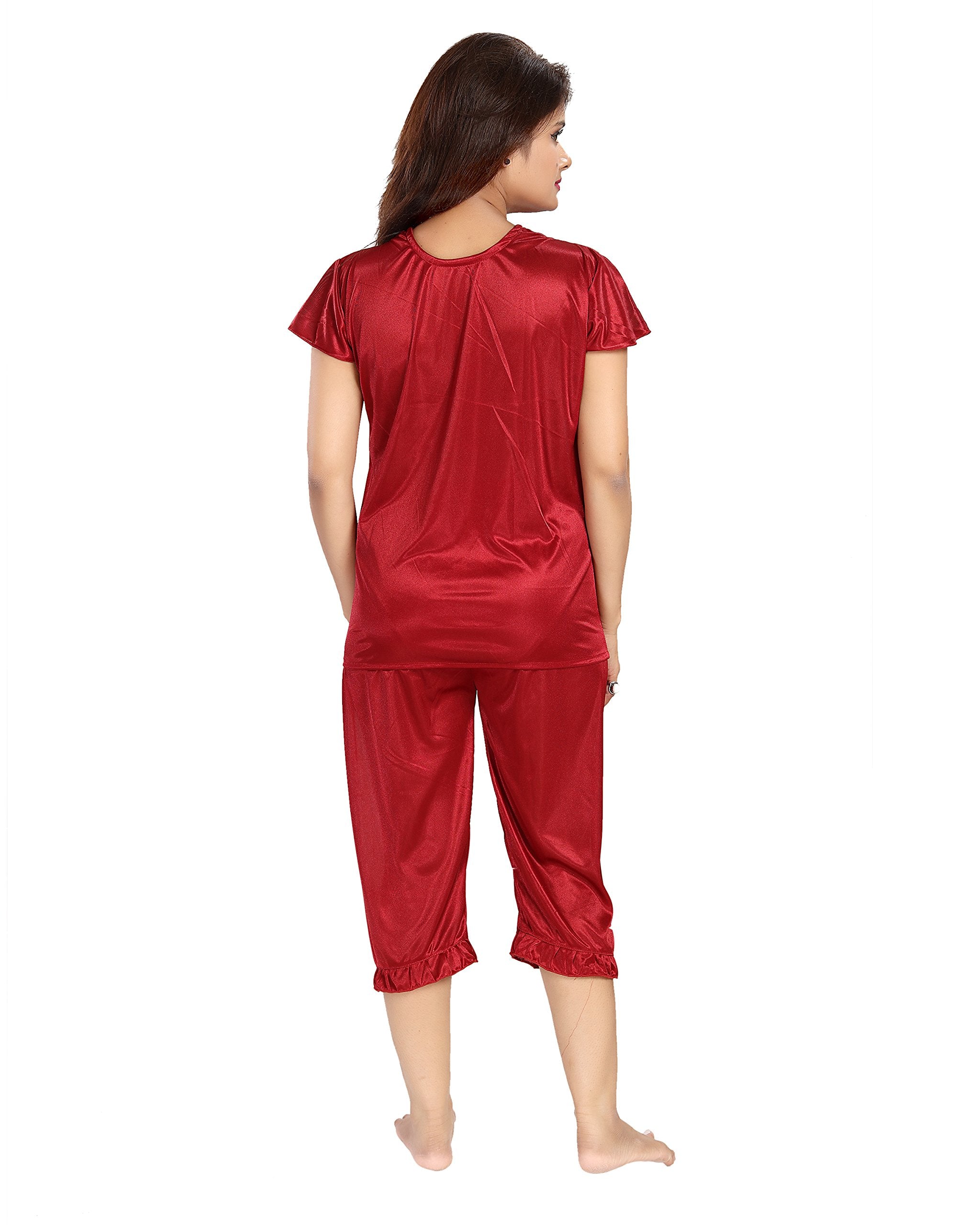 Noty Women's Satin Plain/Solid Nightwear Set Pack of 4