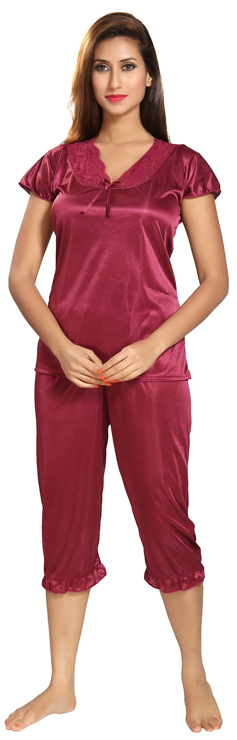Noty Women's Satin Plain/Solid Nightwear Set Pack of 4