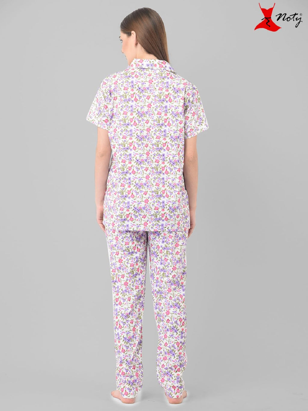 Noty ® Girl's/Women's Polyester and Cotton Mixed- Small Floral Printed- Night Suit/Night Wear/Lounge Wear/Night Dress