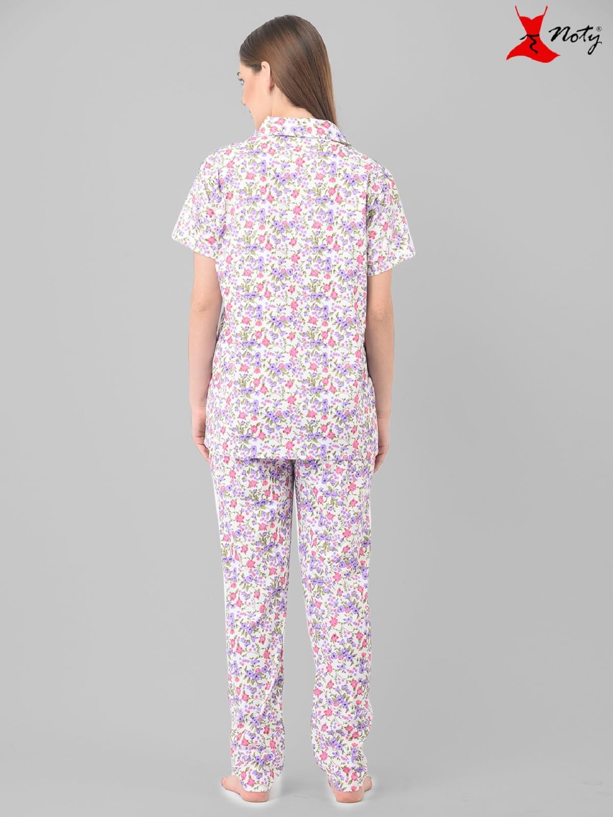 Noty ® Girl's/Women's Polyester and Cotton Mixed- Small Floral Printed- Night Suit/Night Wear/Lounge Wear/Night Dress