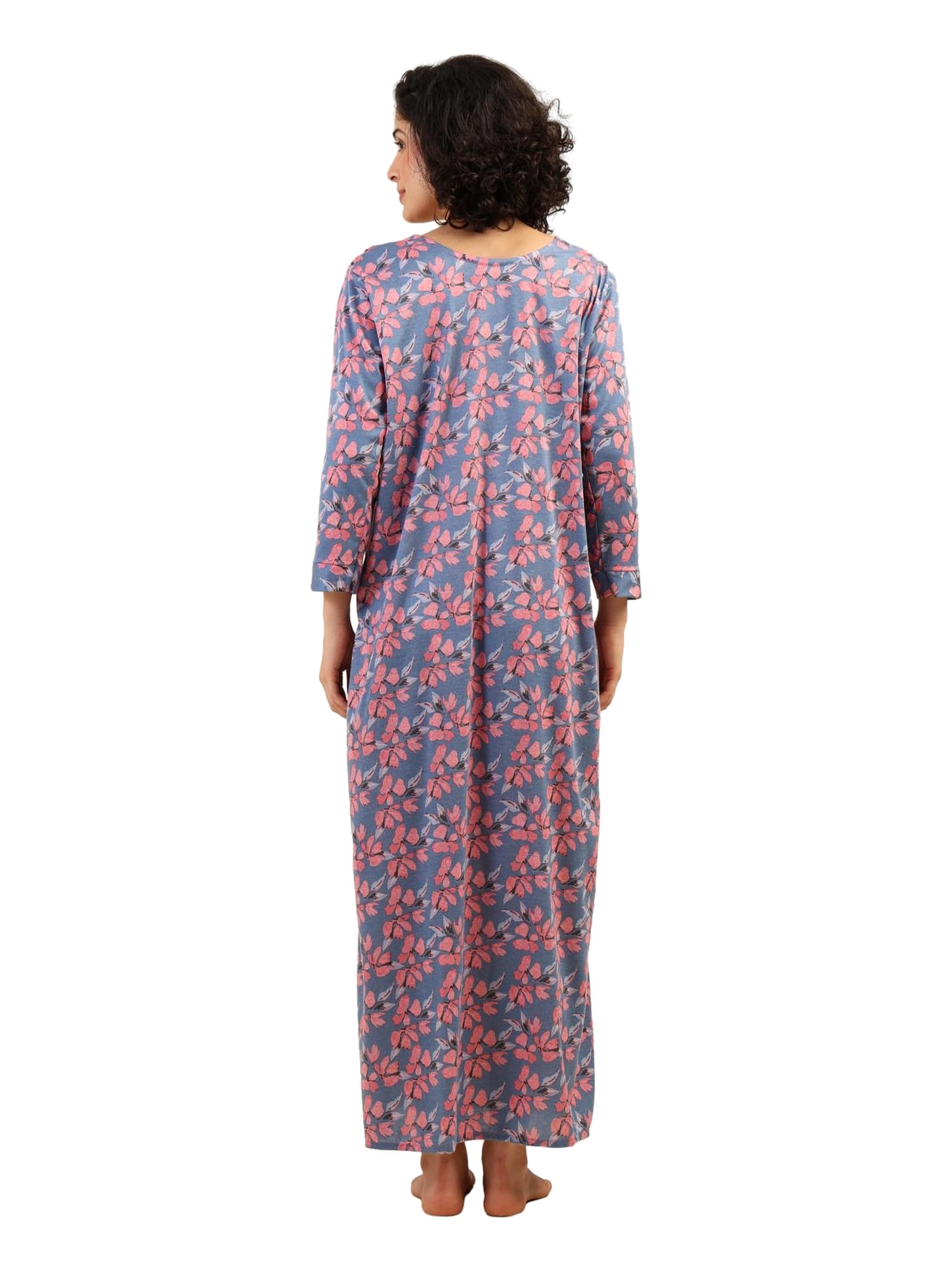 Noty® Women's- Nighty | Maxi | Gown- Poly Viscose Knits Fabric- Embroidery, Full Sleeves, Zip Closure