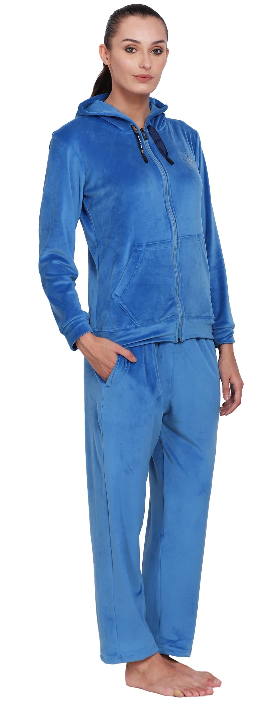 Noty® Night Suit Winter Velvet-Hoody with Zip-2 Side Pockets