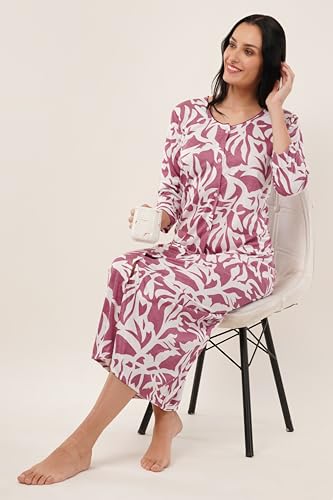 Noty® Women's- Maternity/Hospital/Delivery Gown- Poly Viscose Knits Fabric- Front Open | Printed | Round Neck with Button Closure | Pocket | Full Sleeves