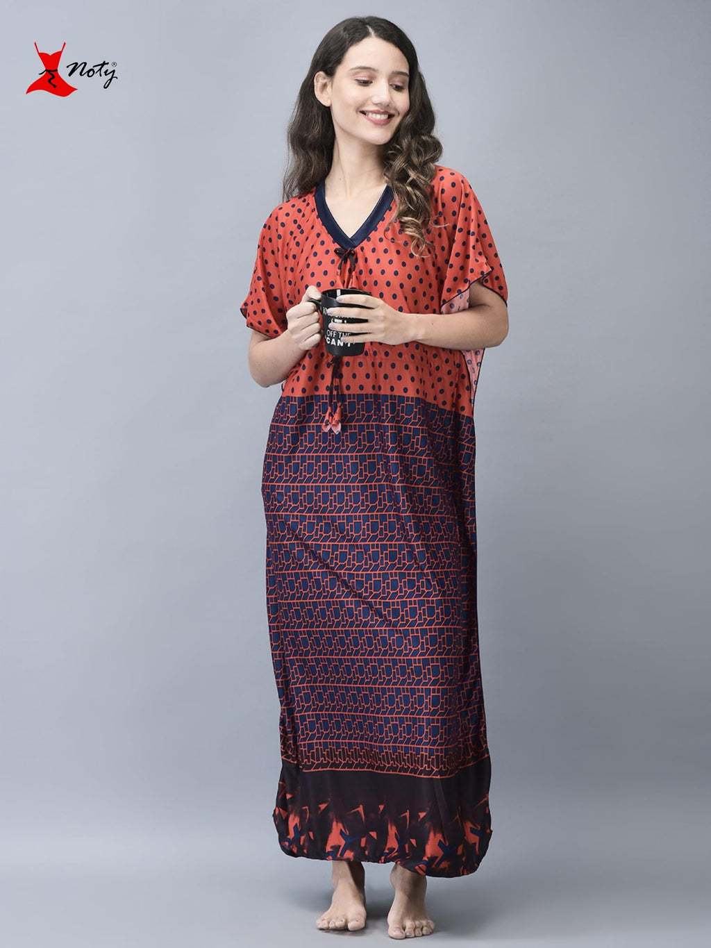 Noty ® Women's Kaftan Nighty | Printed Maxi | Sarena Fabric | Short Slevees Nightie | Nightgown for Girls & Women