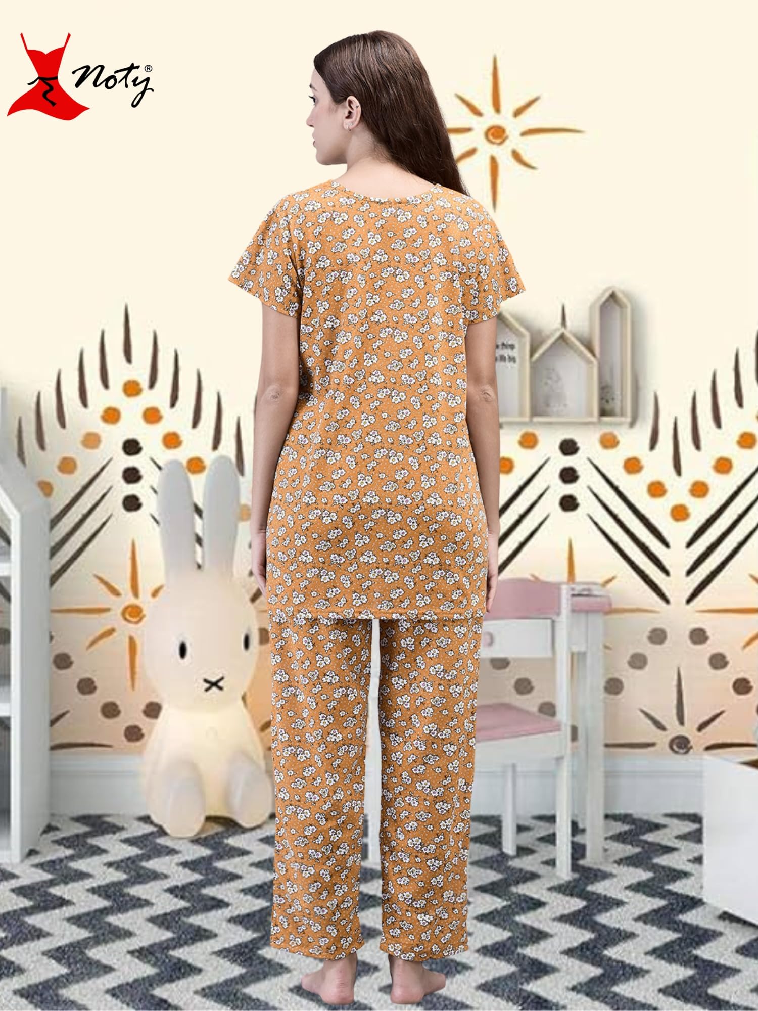 Noty® Women's- Night Suit | Co-ords Set | Night Wear | Night Dress | Loungewear- Poly Cotton Knits Fabric- Floral Printed