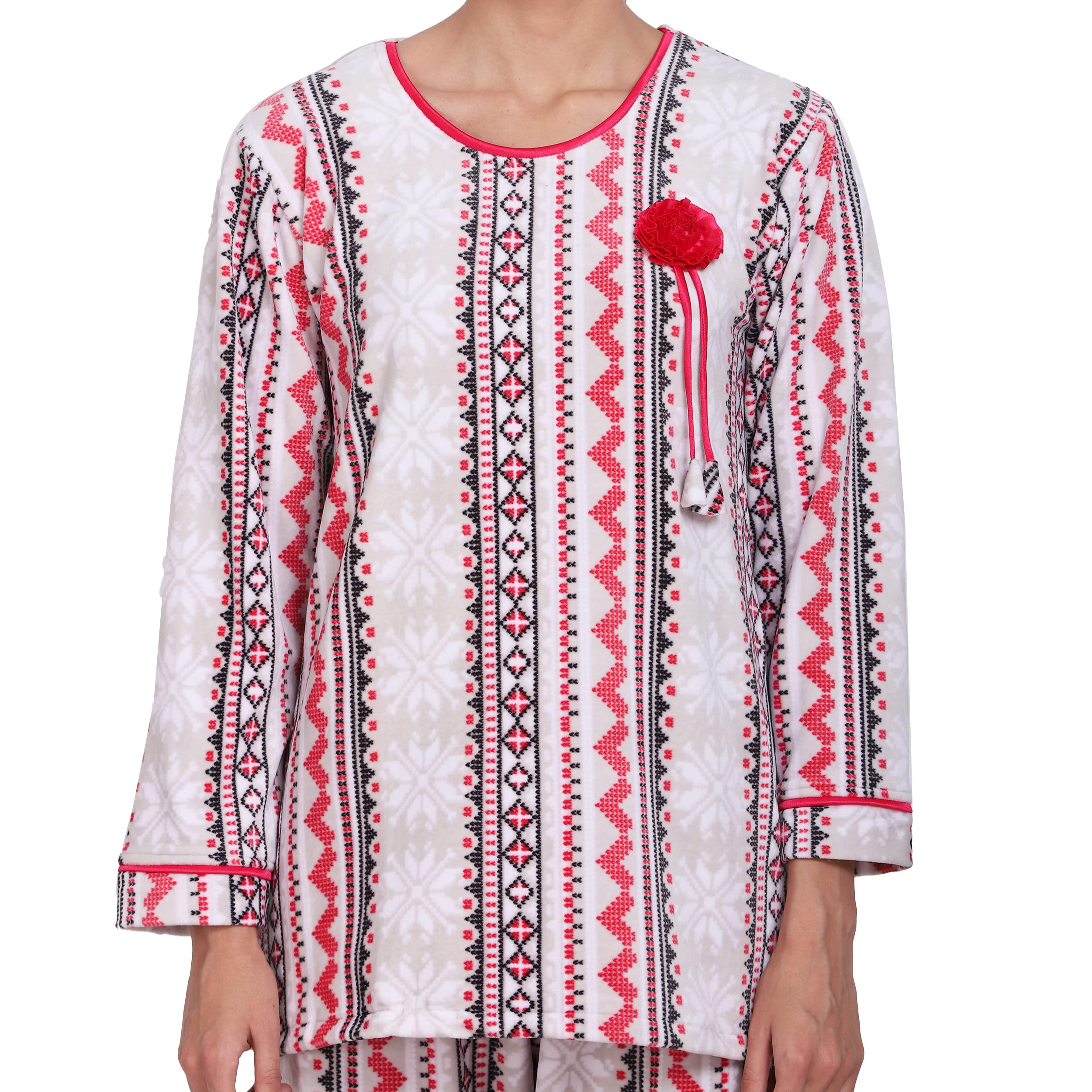 Noty- Night Suit Winter Velvet-Round Neck- Printed